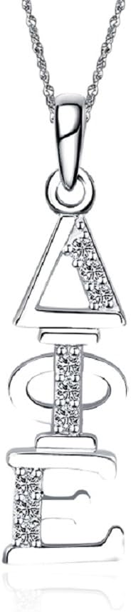 Greek Star Delta Phi Epsilon Necklace with a 18" Silver Chain - Vertical Design (DPE-P001)