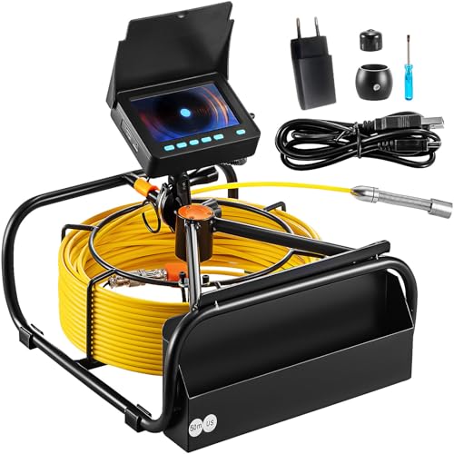 VEVOR Kanalkamera, 50 m, 4,3-Zoll-Rohrinspektionskamera mit 6 einstellbare LED, 16 GB-Karte, 3-facher Zoom und 8500 mAh Hochleistungsakku, IP68 wasserdichte Sanitärkamera für Abwasserkanalrohre