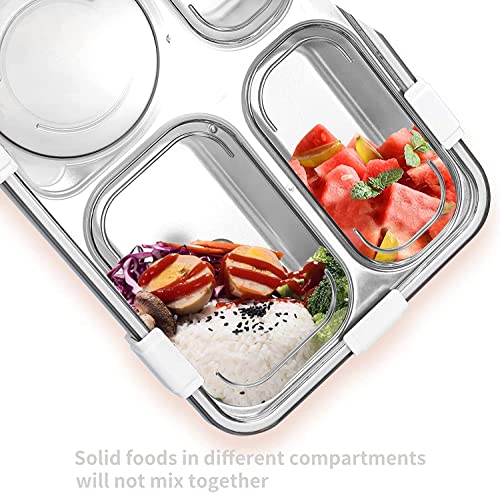Image of Brand Conquer Lunch Box Leak-Proof BPA Free Stainless Steel for School, Lunch Box for School & Office with a Fork, a Spoon and a Pair of Chopsticks (Dark Blue, 4 Compartment)
