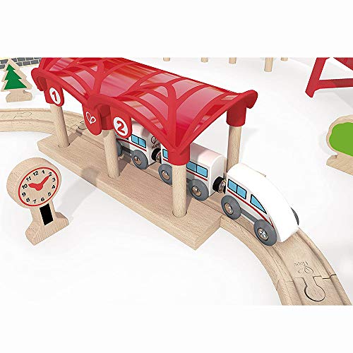 Eisenbahn Set Holz Elemente Zug Auto Bahnübergang Bäume Menschen Holz-Eisenbahn Passend für Kleinkinderspielzeug 3… – Bild 3