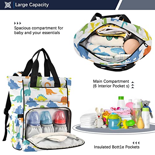 Bolsa de fraldas Happy Cartoon Dinossauro, mochila de bebê de grande capacidade, bolsa de fraldas, b