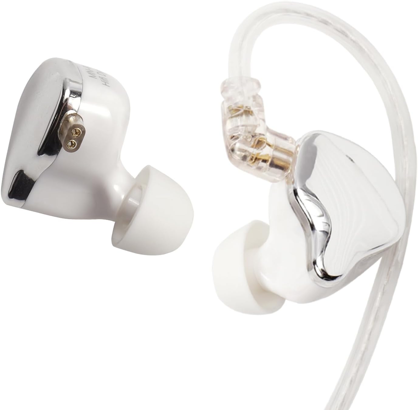 Dual-Magnet Wired Headphones High Resolution High Sensitivity, Music and Gaming IEM Earbuds, HiFi Earphones Detachable USB Type C Cord with Hook, Noise Isolation in Ear Buds, with Mic, White