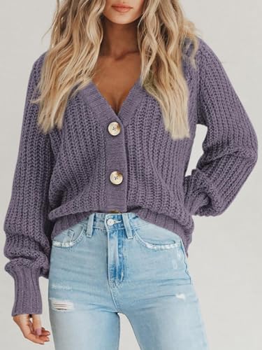 Image of PRETTYGARDEN Women's Chunky Knit Open Front Sweater Long Sleeve Button Loose Short Cardigan Outerwear Coats