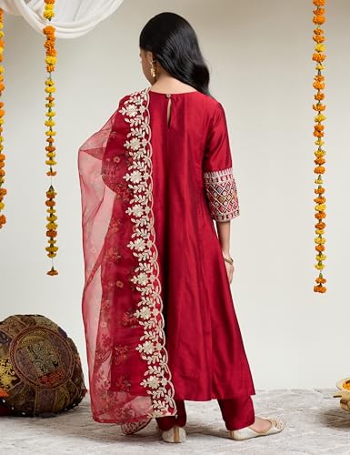Image of Amazon Brand - Symbol Girl's Rayon Ethnic Wear Embroidered Kurta Set with Net Dupatta