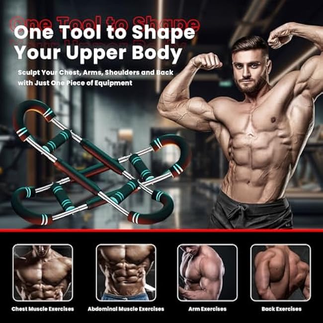 Alpha Bar Pro Chest Trainer, Alphabar Pro Exercise, Full Upper Body Workout Tool for Chest, Arms, Shoulders & Back, 60-110 Lb Adjustable Resistance Strength Bar with Anti-Slip Grip