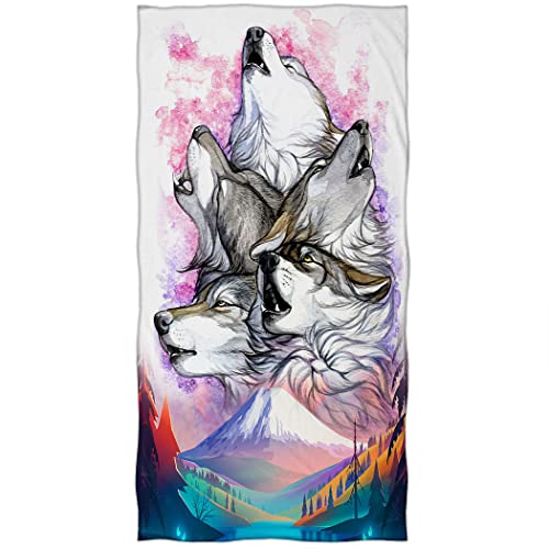 Violetpos Serviette de bain Berg Fuji Loup Fleurissant 70 cm x 140 cm Serviette de plage Cover