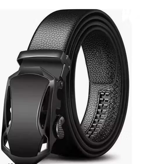 Men’s Leather Belt with Hidden Watch Integrated Buckle Automatic Ratchet Design for Office and Formal Use Black-image-9