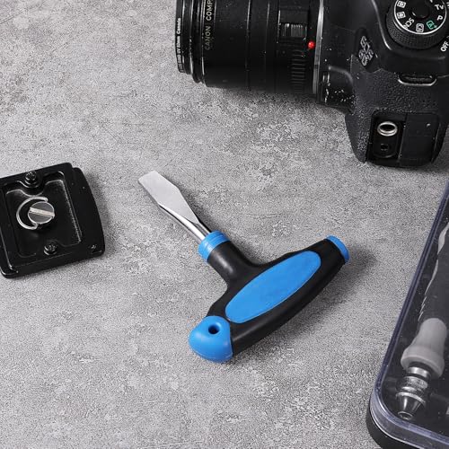 Image of Piriuuo T Handle Flat Head Screwdriver, 10mm T Handle Slotted Screwdriver with Plastic Handle Screw Drivers Assembly Tool for Slotted Screw Used on Quick Release Plate or Camera Tripod Monopod