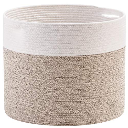 MINTWOOD Design Large 17 x 15 Inches Decorative Cotton Rope Basket, Blanket Basket Living Room, Laundry Basket, Woven Basket, Toy Storage Baskets Bin, Round Large Basket for Pillows, Throws, Towels