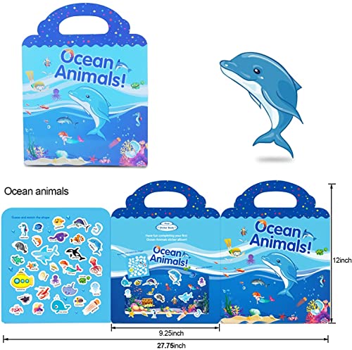 Image of Chocozone 32 Reusable Stickers Book Waterproof Stickers Toys for 2 Years Old Boys & Girls Learning Preschool Educational Book for Kids (Ocean Animals), Polyvinyl Chloride