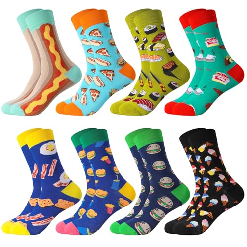 Utensilsto 8 Paar Lustige Socken Herren 39-42 Bunte Witzige Socken Verrückte Coole Baumwollesocken für Herren Männer Jungen Funny Crazy Socks Essen