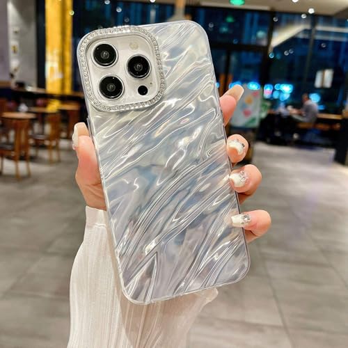 Image of DIZORO Compatible with iPhone 16 Pro Max Case | Marble Glossy Hard PC Back Cover with Diamond Camera Protector | Ultra Stylish Shockproof Back Cover Case for Girls Women-Sky
