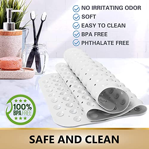 Image of TurtleGrip Anti-Slip Shower Mat, 100x40 cm Soft-Pebble (White), Anti-Skid Extra Large Bath Mat with Suction Cups, Machine Washable Bathroom Mats with Drain Holes