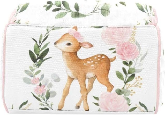 Deer Floral Pink Multi-Function Personalized Diaper Bag Backpack Tote with Name,Custom Travel Nappy Mommy Bag Backpack for Baby Girl Boy Gift,10.83inch x 6.69inchx 15inch