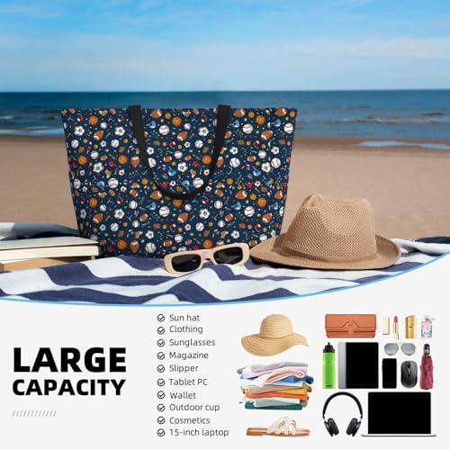 Large Beach Bags Water-resistant Sandproof - baseball football Cute Beach Tote Bags for Women with Zipper4