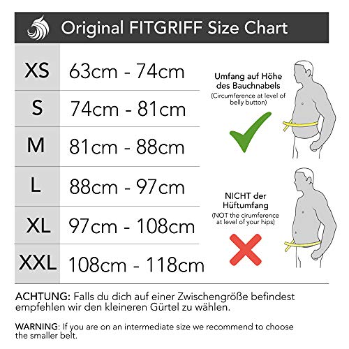 FITGRIFF® Gewichthebergürtel V1 - Fitness-Gürtel für Bodybuilding, Krafttraining, Gewichtheben - Trainingsgürtel für Damen und Herren (Schwarz, 88cm - 97cm Bauchumfang (Large))