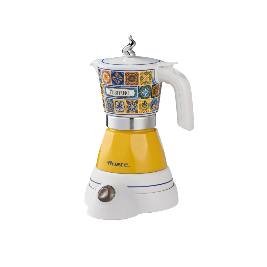 Ariete 1358/1P Moka Aroma Positano, Moka elettrica, 400W, 2/4 tazze, Cordless, Spegnimento automatico, Mantenimento temperatura