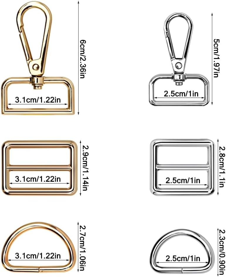 30 Pcs D Rings for Purse Bag, AFUNTA Hardware Purse Heavy Duty Swivel Snap Hooks and Tri-Glide Slide Buckles for Bag Making Buckles Craft (25mm/31mm) - Image 2