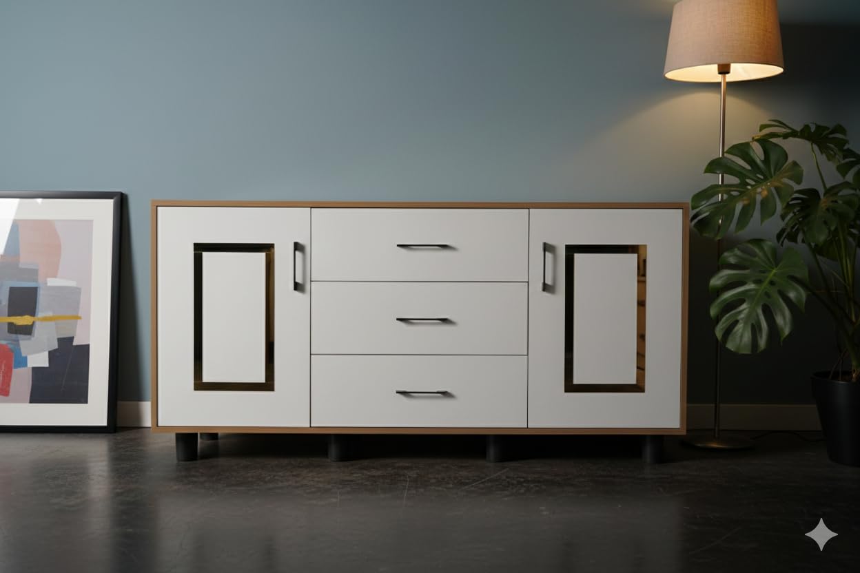 TV Unit for Living Room|Wooden TV Stand Table with 3 Drawer 2 Cabinet Storage Modern Engineered Wood TV Showcase with Entertainment Console Shelf Storage for Set Top Box Books TV Unit-4004