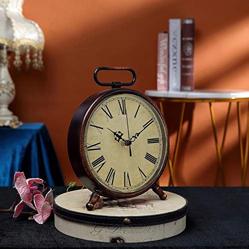 Königswerk Vintage Desk Clock, 8 Inches Silent Non-Ticking Battery Operated Metal Table Top Clock For Bedroom, Living Room, Office, Shelf Decor (Brown) #TOP3