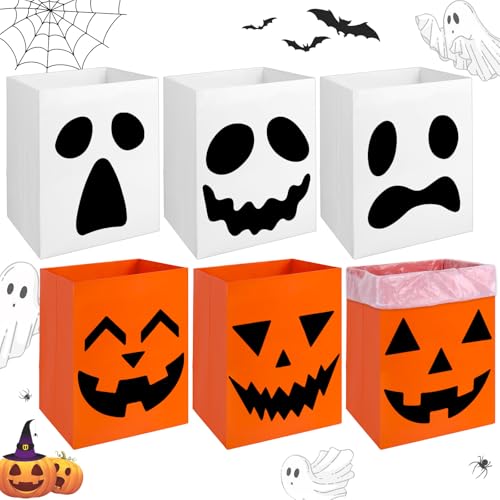 6 Canecas de Basura Desechables Halloween Naranja y Blanco