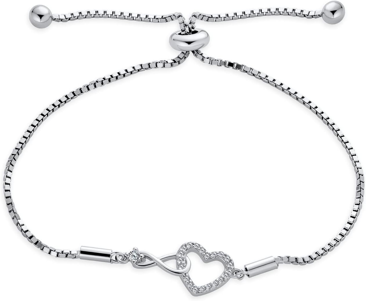 Romantic Minimalist Simple Dainty CZ Pave Accent Love Knot Symbol Heart Butterfly Infinity Slide Bolo Bracelet For Women Teens Yellow 14K Gold Plated.925 Sterling Silver Adjustable