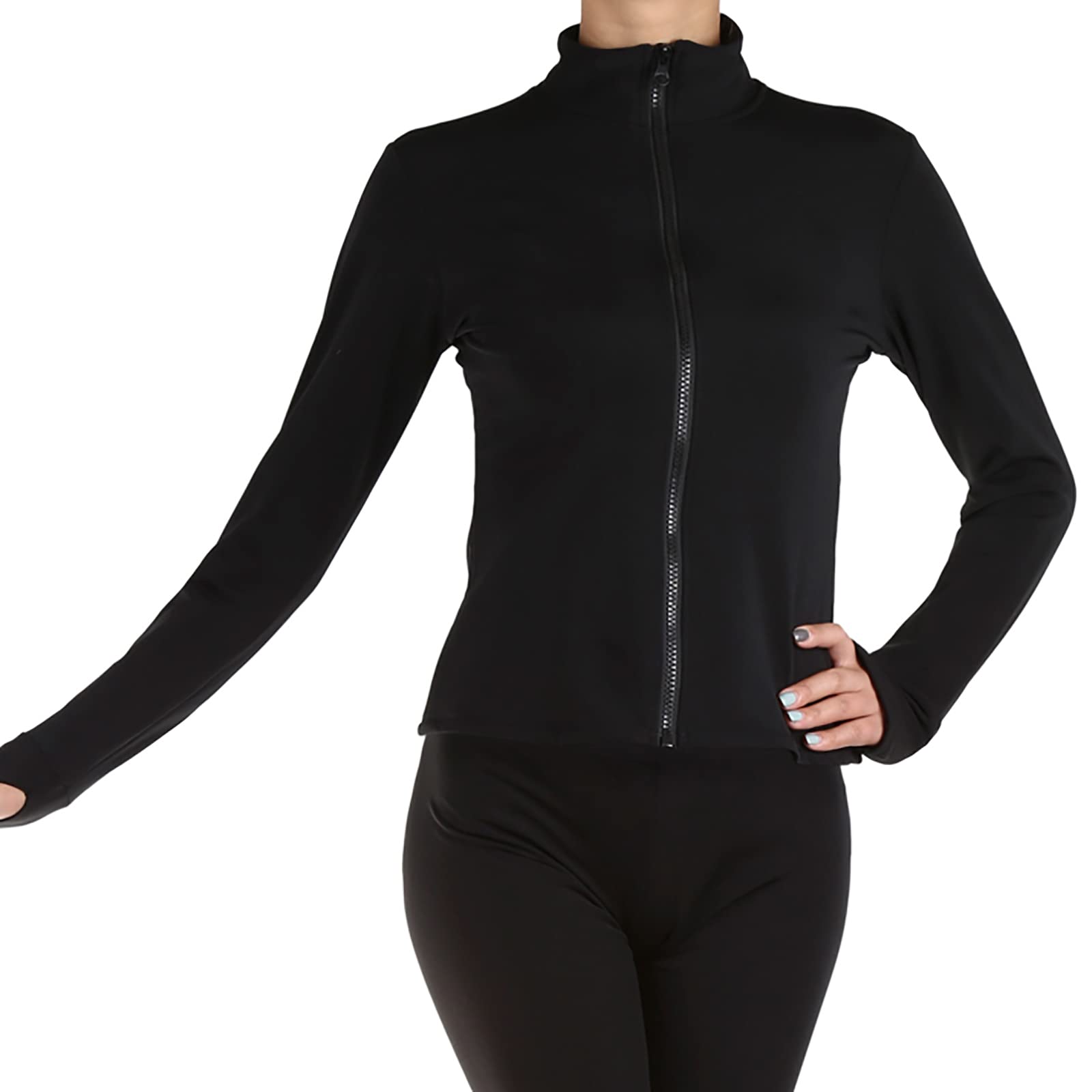 Youthful Flying Giacca Da Pattinaggio Artistico Con Zip Per Donne E Ragazze Top Da Pattinaggio Ghiaccio Costumi Da Allenamento Neri Maniche Lunghe(Size:l, Color:Nero-Thin