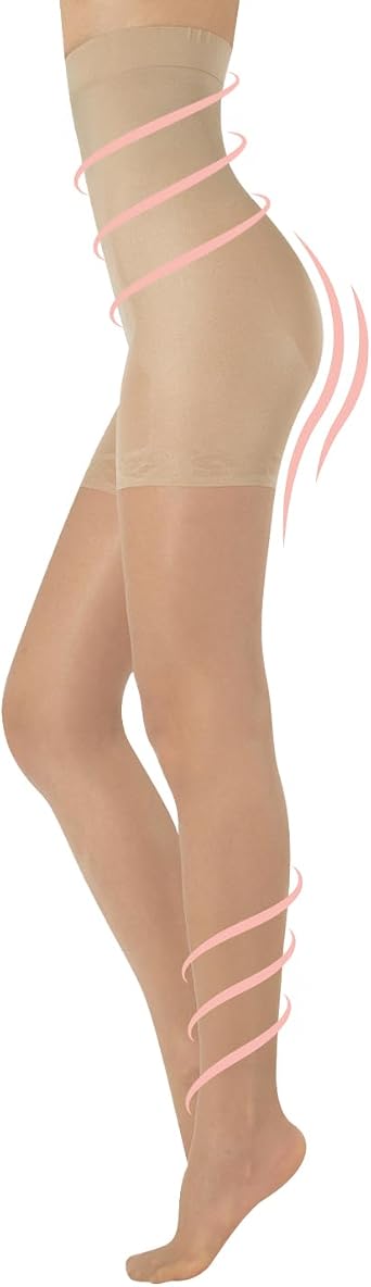 CALZITALY High-Waist Shaper Tights compression 8 mm/hg, Control Body & Leg relaxing, Shaping pantyhose | S, M, L, XL, XXL, 3XL, 4XL | 20 den | Black, Natural | Made in Italy
