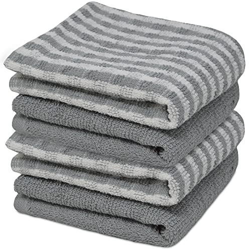 Towelogy® 4 Pack Kitchen Towel Set Monocheck Grey 100% Cotton Terry Tea Towels for Drying Dishes Multipurpose Dish Towels