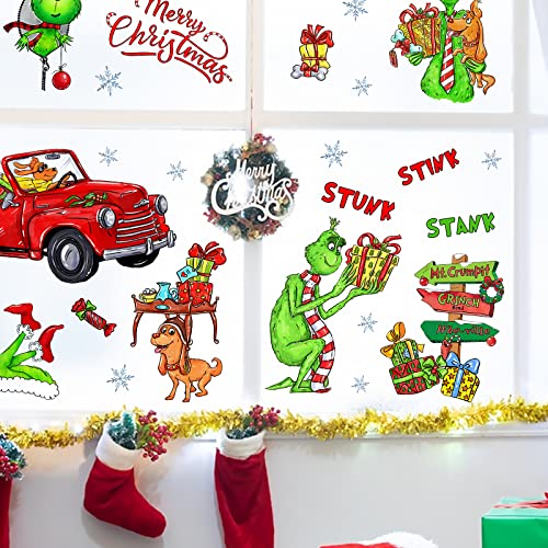 Mfault 2023 New Year Merry Christmas Funny Window Clings 9 Sheets, Xmas Max Dog Car Wall Glass Stickers Decal Holiday Decoration, Winter Gift Kids Room Home Kitchen Decor #TOP3