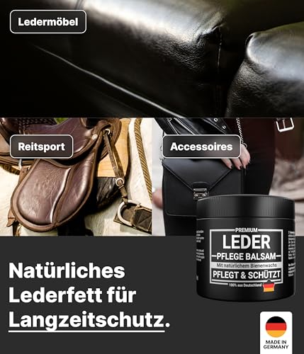 Emma Grün® Lederbalsam Lederfett Farblos 500ml [AUS BIENENWACHS] - Lederpflege für Schuhe, Jacken, Taschen & Sattel - Pflegemittel für Lederjacken & Lederschuhe - Sattelfett Made in Germany