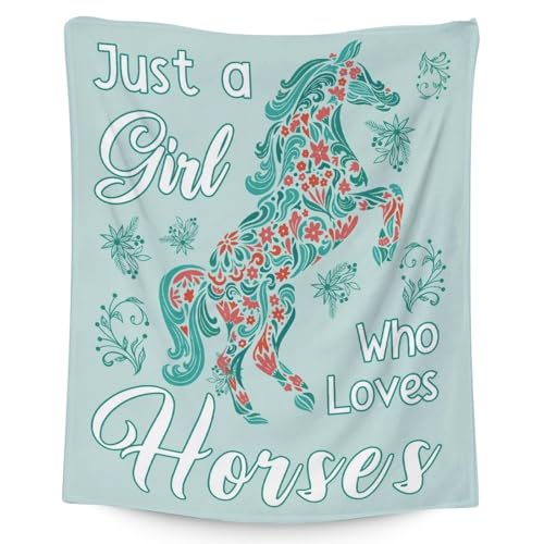 Mercuryelf Horse Blanket Gift - 40x50 Inches Trendy Throw Blankets for Girls - Mint Green Soft, Fuzzy & Warm Throws for Travel, Office