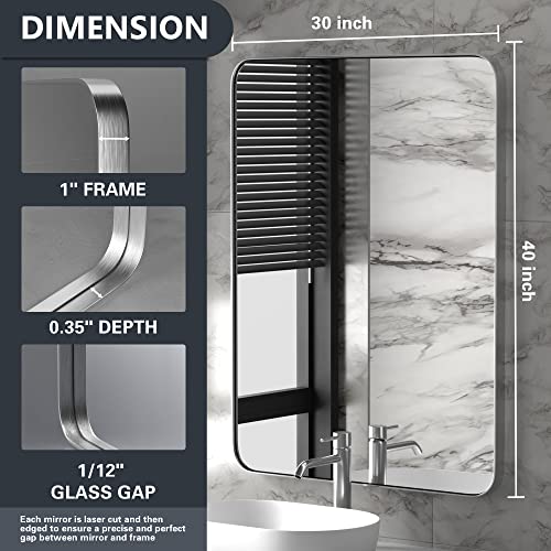 Paihome 30X40-Inch Brushed Nickel Bathroom-Vanity-Mirror For Wall - 304 Stainless Steel Silver Frame Bathroom Mirrors, Rectangle Farmhouse Mirror, Vertical Or Horizontal Hanging Modern Mirror #TOP2