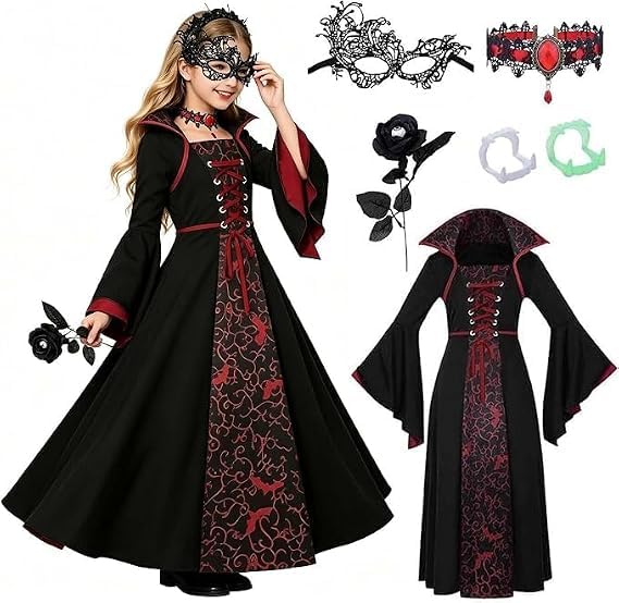 5PCS Girls Vampire Costume Set, Girls Halloween Costume Victorian Dress โ image 1