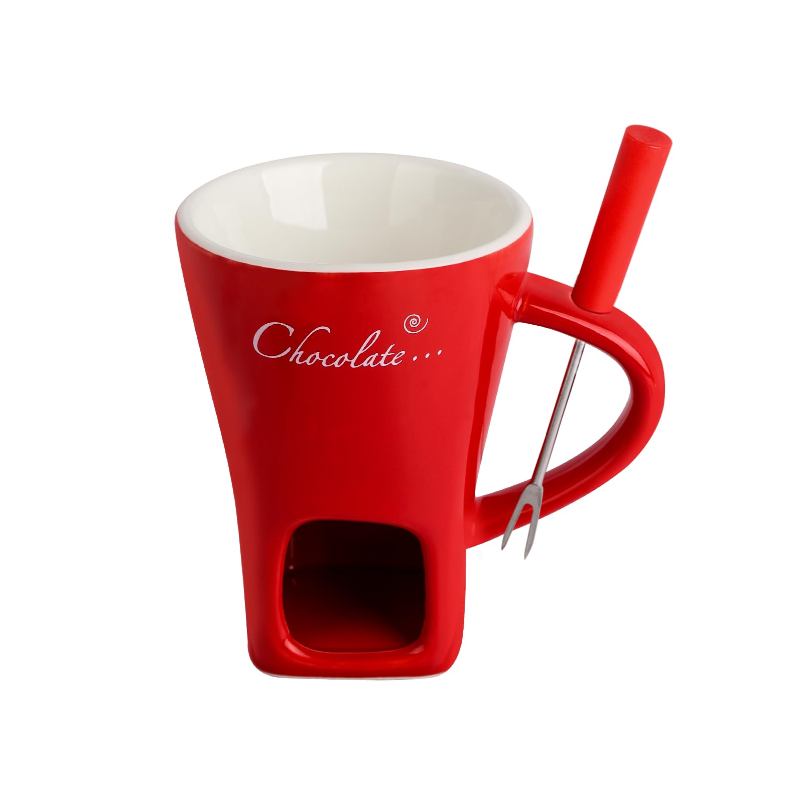 Ceramic Fondue Mugs with Fork, Melting Chocolate Pot with Fork, Chocolate Fondue Mug, Cheese Warmer Cup