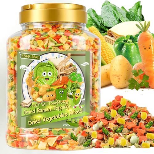 9-Veggie Toppings for Ramen 16oz All Natural Vegetable Instant Ramen Toppings Dehydrated Veggies for Noodles Soups Camping and Emergency Food Vegan 1 LB Canister