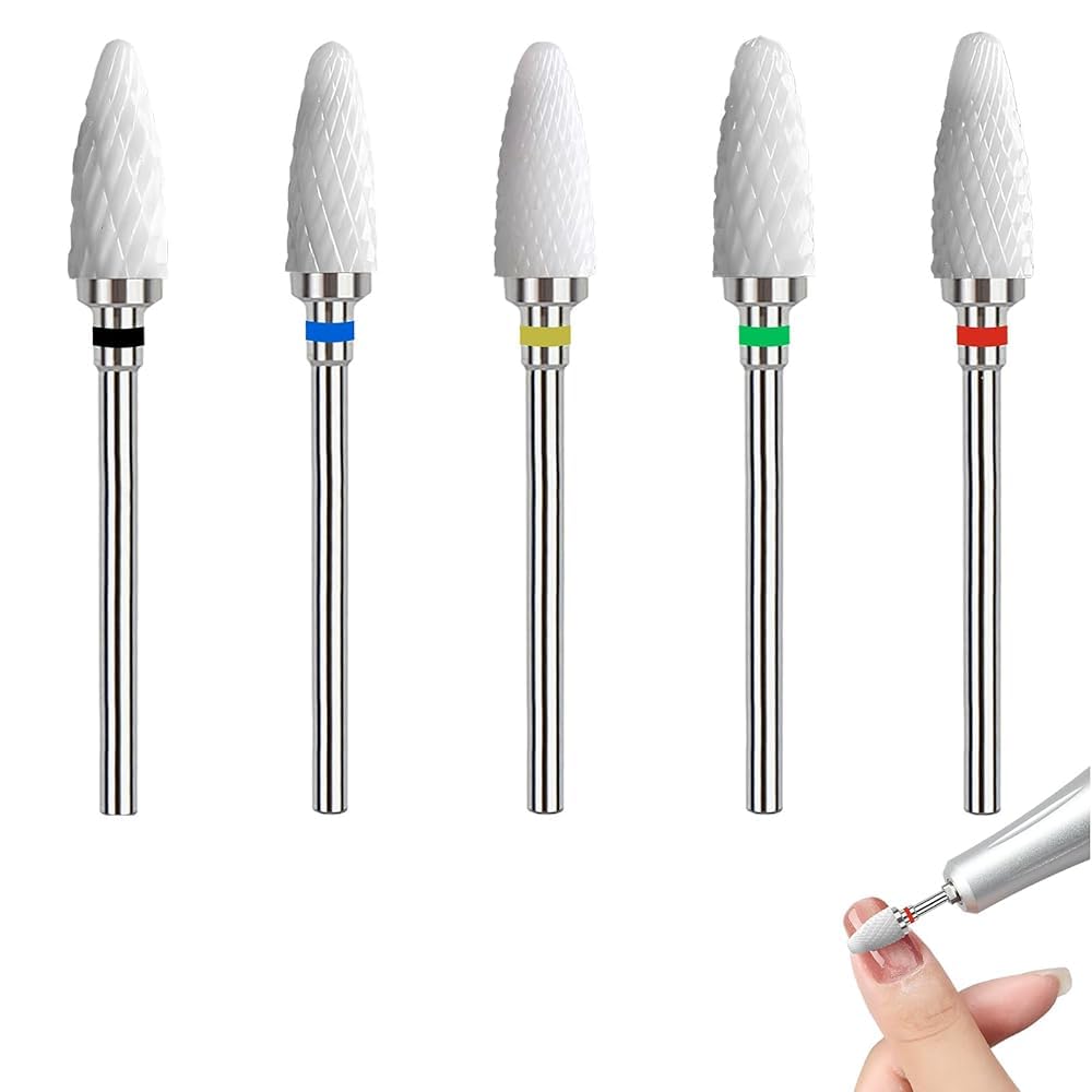 Set di Punte per Unghie in Ceramica Professionale, 3/32'' Forma di Mais, per Lucidatura Acrilico e Gel, Ideale per Manicure e Pedicure, Kit di 5 Pezzi per Tecnici e Appassionati di Nail Art