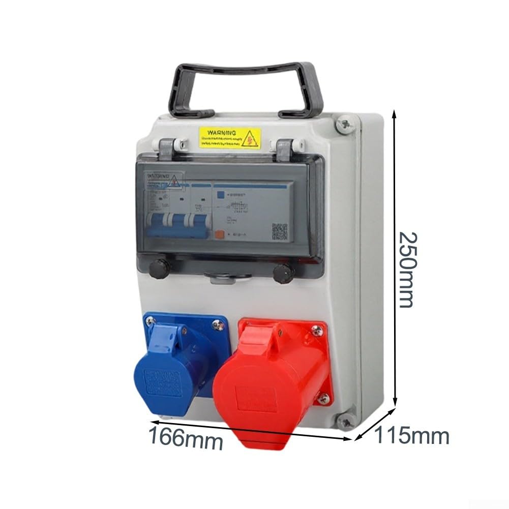 Scatola di distribuzione di energia industriale impermeabile portatile con interruttori automatici per manutenzione edilizia, alloggiamento in plastica per uso interno ed esterno (B)