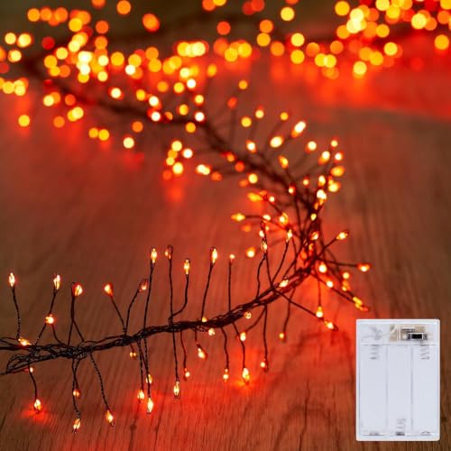 Image of Brightown Halloween Fairy Lights Battery Operated,10 Feet 120LED Firecracker String Lights Waterproof Silver Wire Firefly Light for Bedroom Home Haunted House Indoor Outdoor Holiday Decorations,Orange