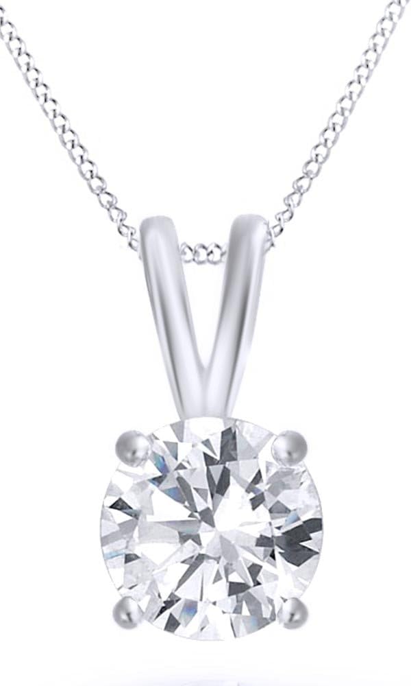 THE JEWEL ZONE IGI Certified Round Natural Diamond Solitaire Pendant Necklace 14K Solid Gold (0.20-0.50 Cttw, I - J Color, I2-I3 Clarity)