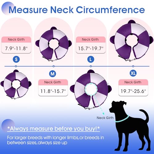 Image of Inflatable Dog Cone Collar Alternative After Surgery,Comfortable Anti-Licking & Biting Recovery Donut Collar,Lightweight Waterproof Easy to Clean (Purple,Small)