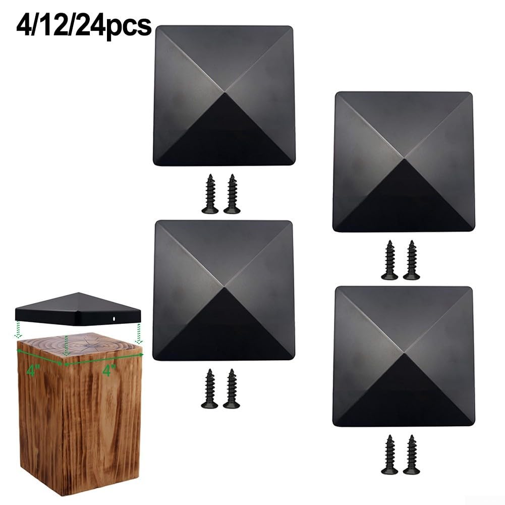 Poste protector de valla para exteriores en plástico negro elegante diseño de pirámide con agujeros preperforados para una fácil instalación en postes de 4 x 4 (24 piezas)