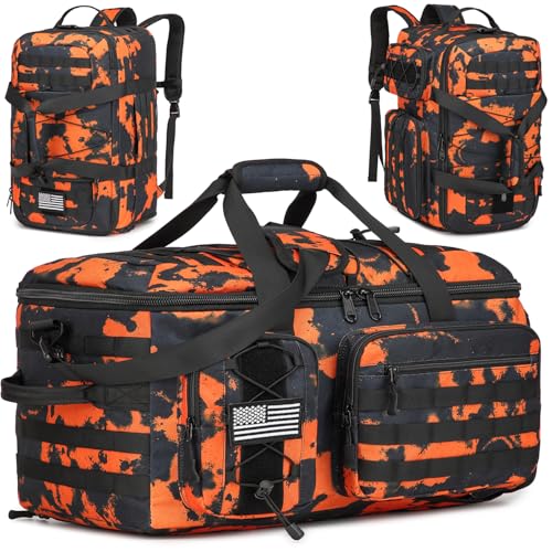 50L Gym Bag for Men and Women, 3-in-1 Duffle Bag for Travel Sports with Shoe Compartment, Military Tactical Backpack for Overnight Weekender Workout