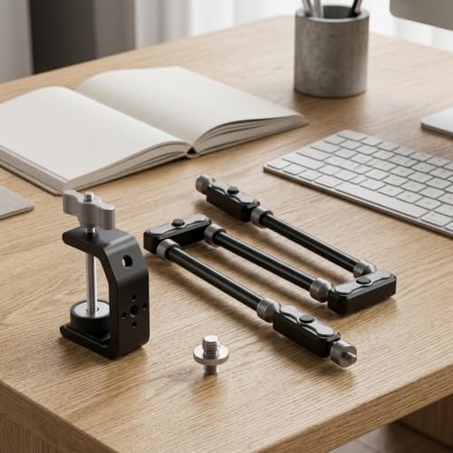 Soporte de teléfono ajustable con adaptador 1/4-3/8 y pinza de mesa