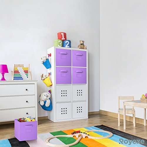 11 Inch Storage Cubes (Set Of 8) Storage Baskets Features Dual Handles & 10 Label Window Cards Cube Storage Bins | Foldable Fabric Closet Shelf Organizer | Drawer Organizers And Storage (Purple) #TOP1