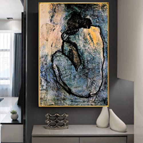 Toile Pablo Picasso de style affiche artistique haut de gamme en bleu 40x60 cm
