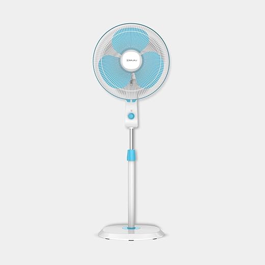 Bajaj Robusto 400mm Oscillating Pedestal Fan for Home | DuraBreezeTM Technology | Surge Protection | 100% Copper Motor | High Air Delivery | Modern Dcor | 3 Years Warranty Icy Blue & White