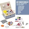 Sewing Box with Sewing Kit Accessories, D&D Wooden Sewing Basket Organizer with Accessories for Home, Travel, Blue Polka Dot