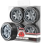 REDSPIDER 1/10 On Road Tires and Metal Wheels 12mm Hex RC Rally Racing Tyres OD 2.55" 4PCS for Tamiya TT01 TT02 XV01 TA06 A959 PTG2 HPI KYOSHO PTG2 Traxxas 1:10 Street Touring Drift Car (Titanium)