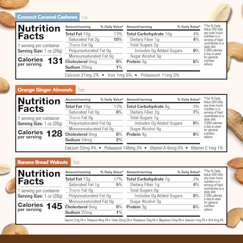Image of Earthside Farms Candied Nuts Tropical Variety Pack, Banana Bread Walnuts, Coconut Caramel Cashews & Orange Ginger Almonds, Keto Friendly, Vegan, Gluten Free, No Sugar Added 1oz 6 pack (2 of each flavor)